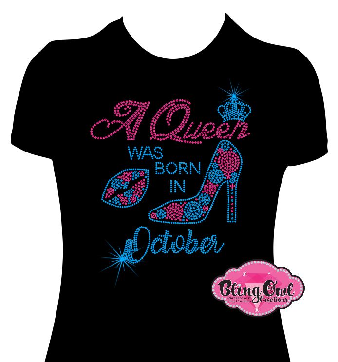 queen_was_born_october birthday_month crown_lips_stilleto design rhinestones sparkle bling