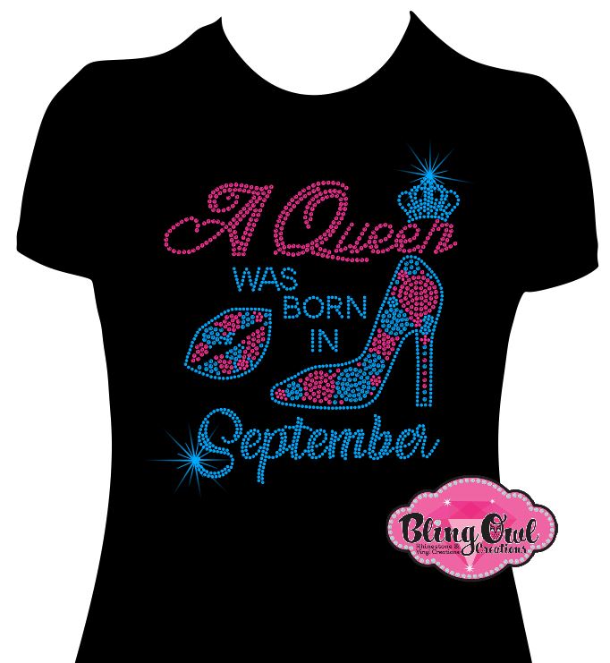 queen_was_born_september birthday_month crown_lips_stilleto design rhinestones sparkle bling transfer