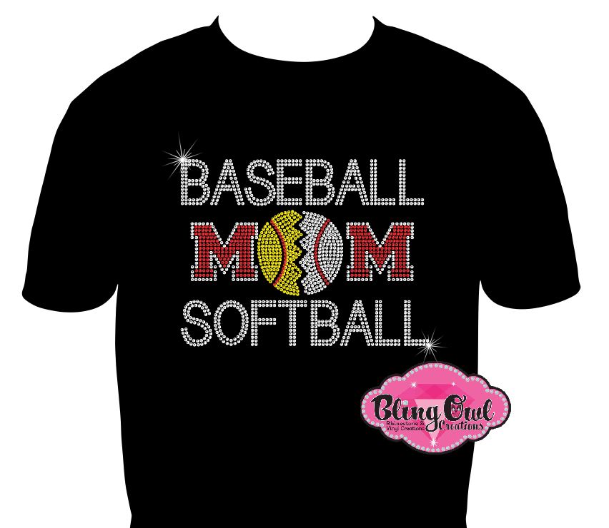 baseball_mom softball_mom design  rhinestones sparkle bling transfer