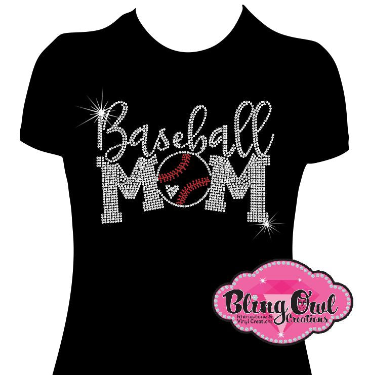 baseball_mom_ball_heart sports shirts game day tshirt rhinestones sparkle bling