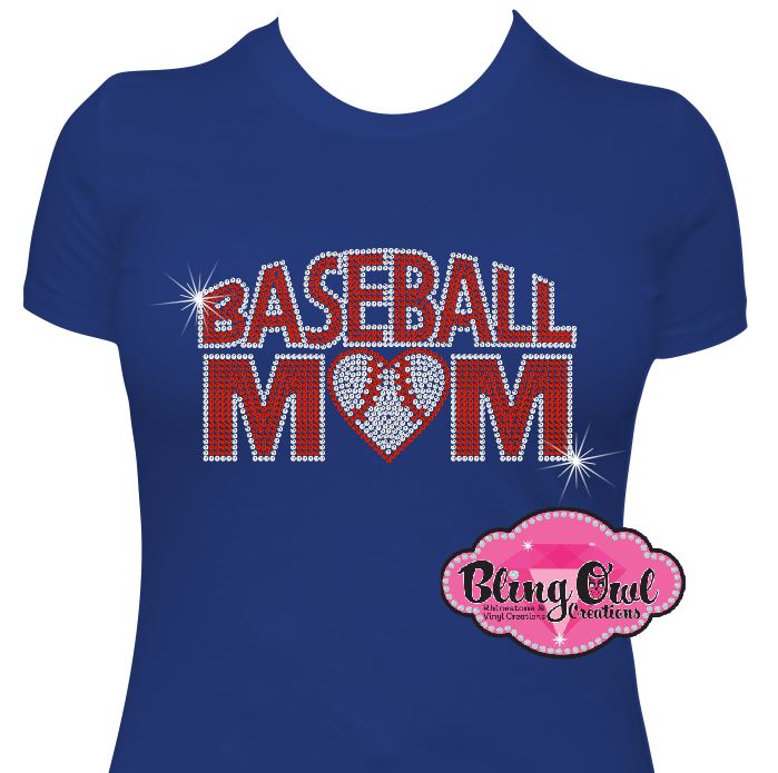 baseball_mom_heart shirt sports tee rhinestones sparkle bling