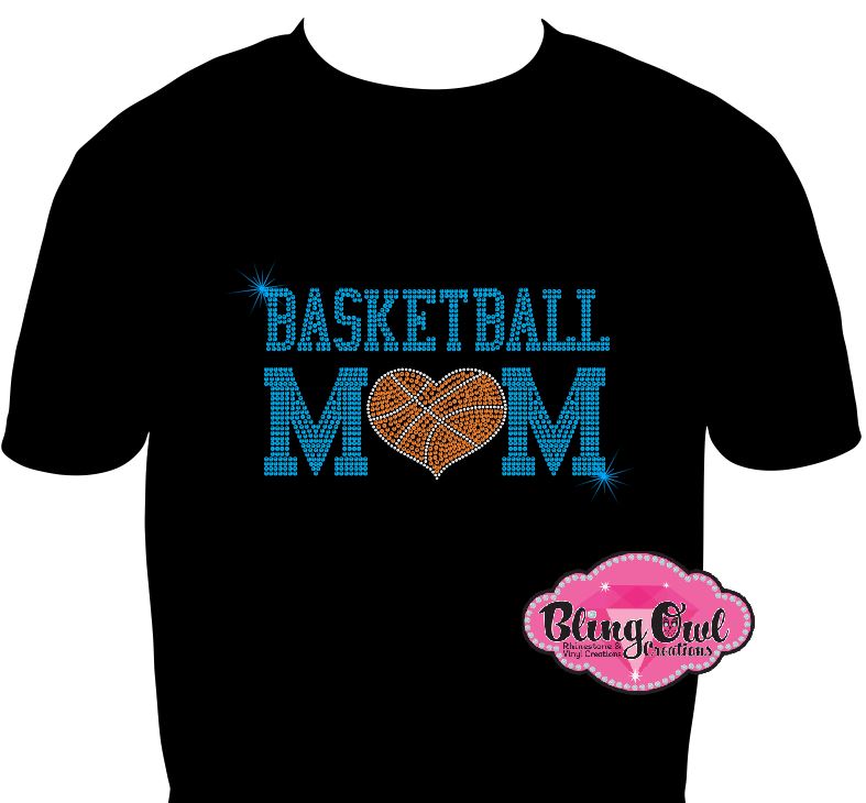 basketball_mom_heart design rhinestones sparkle bling transfer