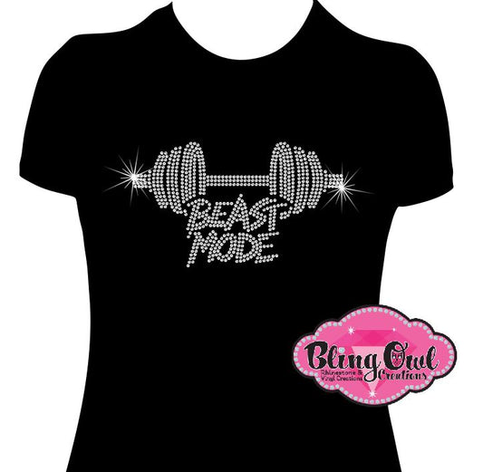 beast_mode_ladies_shirt custom rhinestone designed t-shirt for women fitness_enthusiast gym diva tees wellness lifestyle sparkle bling shirts for women