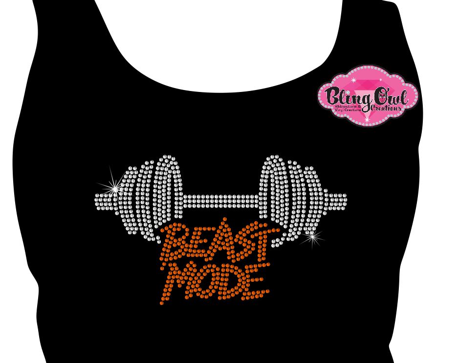 beast_mode_ladies_top custom rhinestone designed tanks for women fitness_enthusiast gym diva tanks wellness lifestyle sparkle bling tops for women
