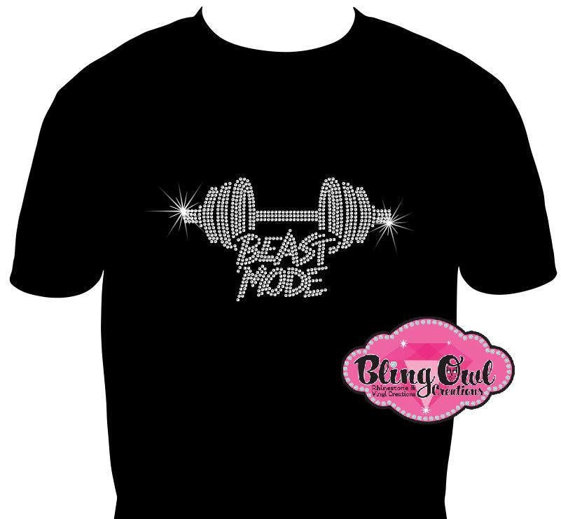 beast_mode_ladies_shirt custom rhinestone designed t-shirt for women fitness_enthusiast gym diva tees wellness lifestyle sparkle bling shirts for women