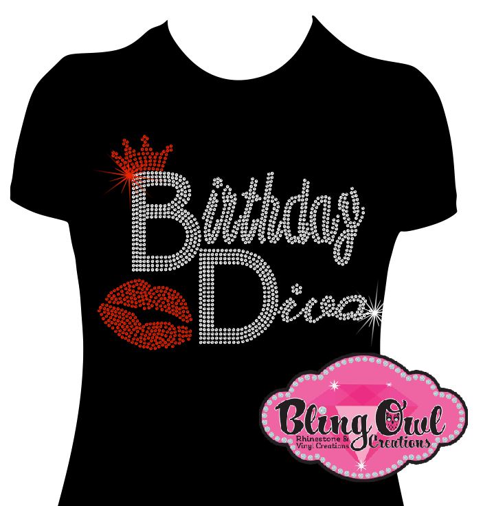 birthday_diva_crown_lips design fitted shirt rhinestones sparkle bling