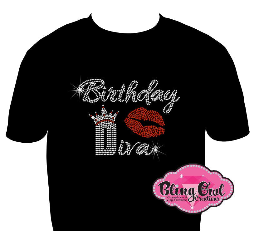 birthday_diva_crown_lips design rhinestones sparkle bling transfer