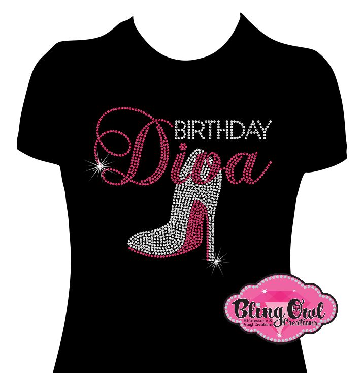 birthday_diva_heel design fitted shirt rhinestones sparkle bling