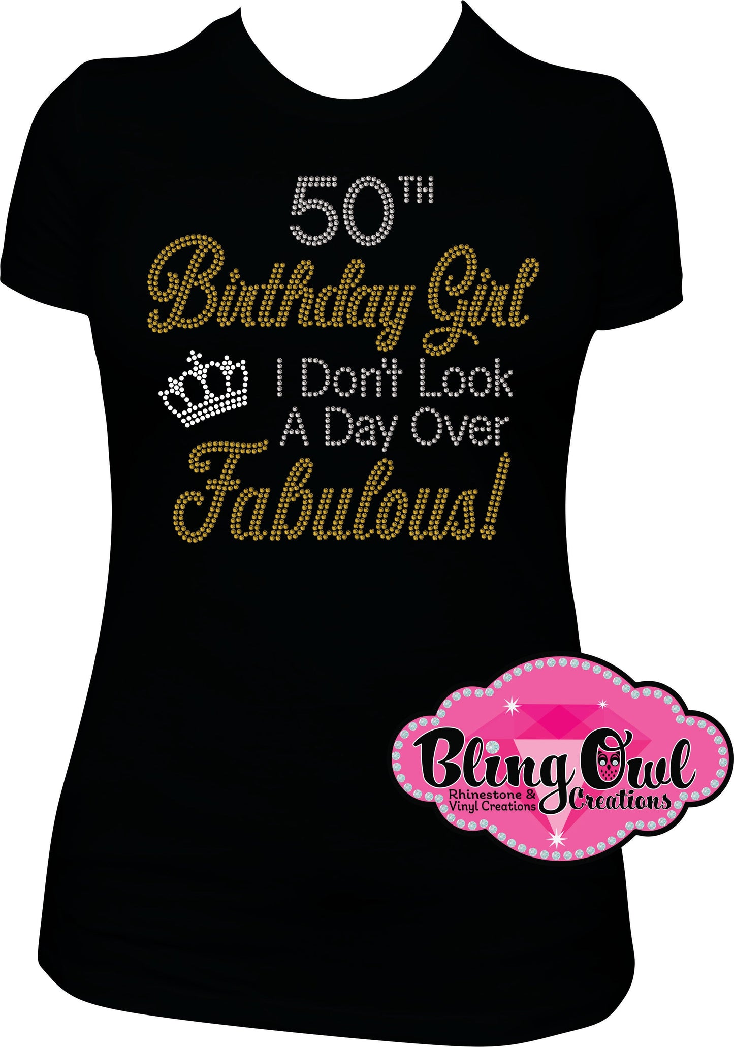 birthday_girl_tee fabulous shirt crown tshirt personalized customized rhinestones sparkle bling transfer
