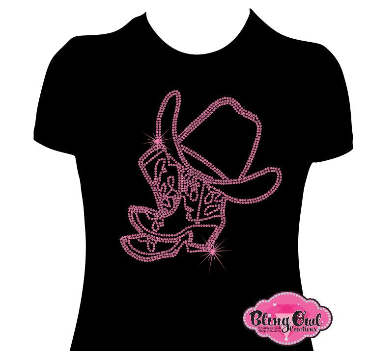 boots_hat design  country western rhinestones sparkle bling transfer
