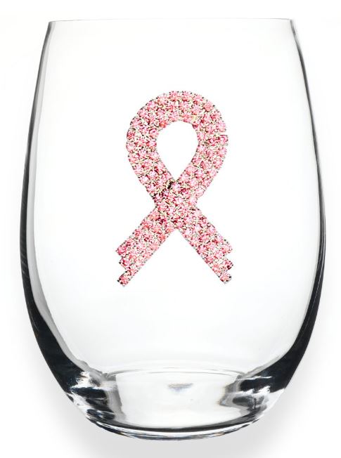 Breast Cancer Ribbon Stemless Wine Glass
