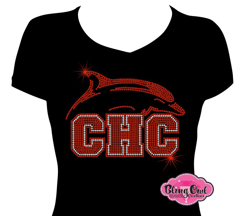 Cape Henry Collegiate Dolphins School spirit wear school spirit logo school spirit mascot school spirit colors custom rhinestones sparkles bling