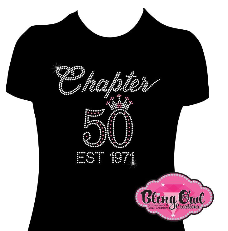 chapter_50_est 1971 design 50th_birthday fitted shirt rhinestones sparkle bling