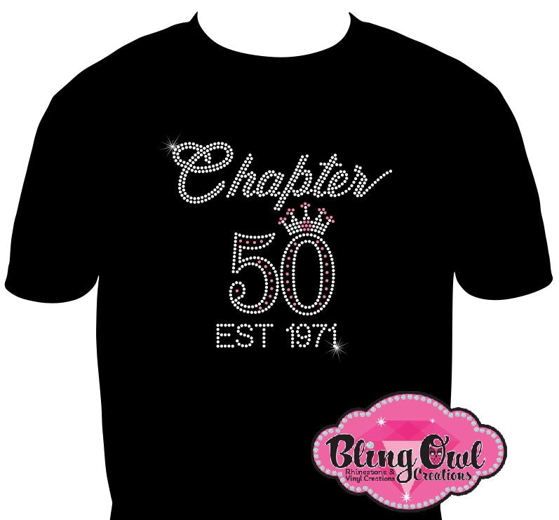 chapter_50_est 1971 design 50th_birthday unisex shirt rhinestones sparkle bling