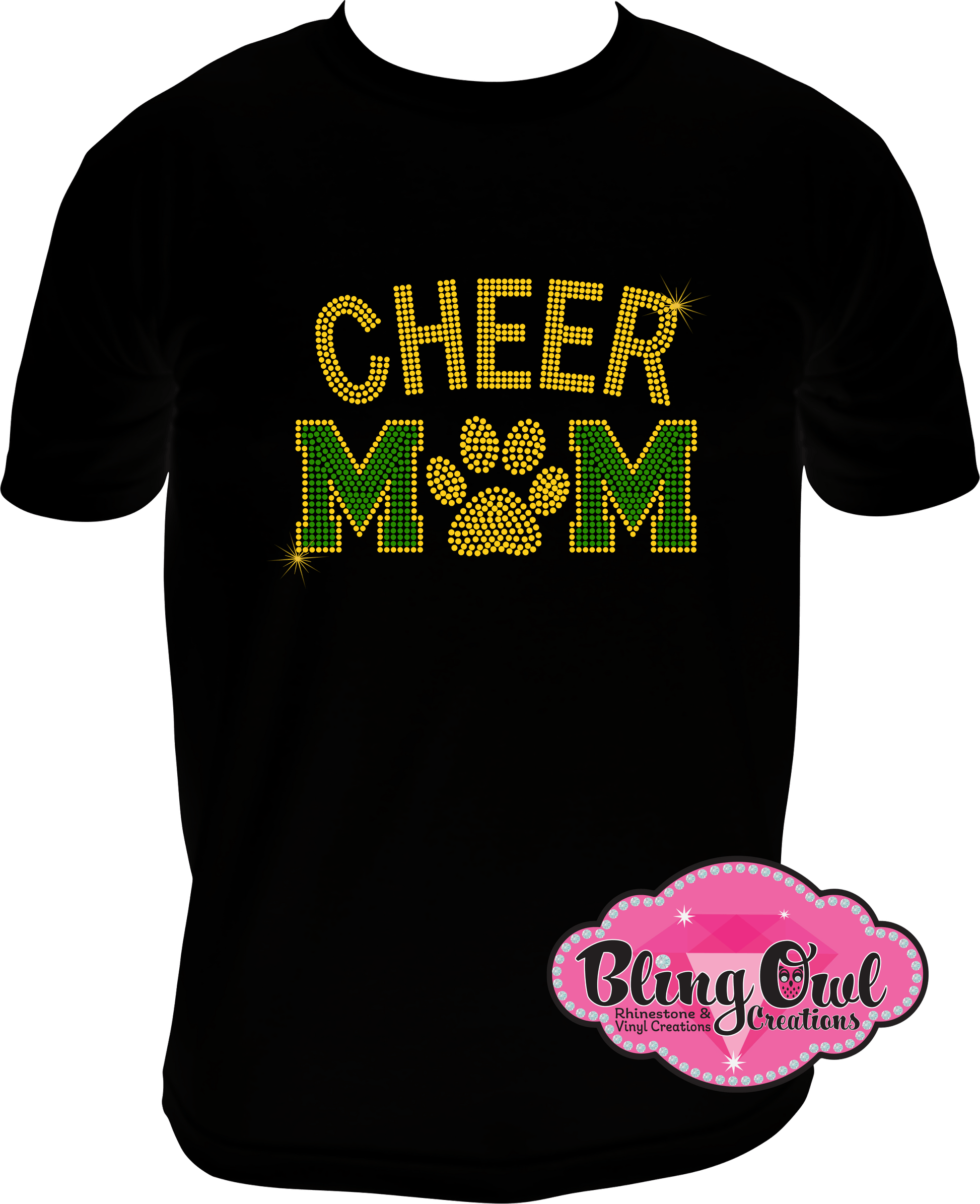 cheer_mom with paw rhinestones sparkle bling transfer