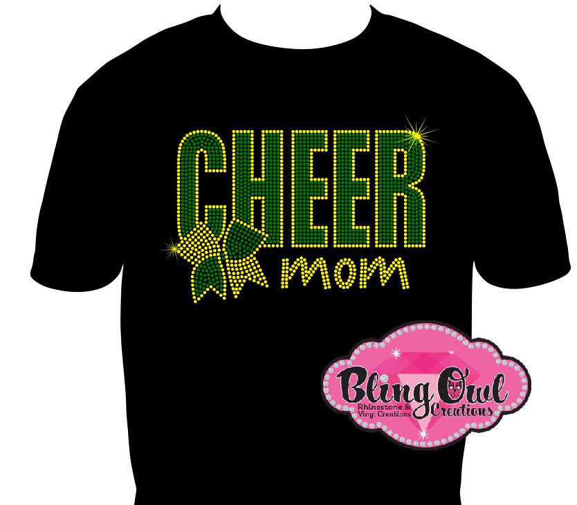 Cheer Mom Rinestone Cheer Moms w/bow 1 (Rhinestone design) – Bling Owl Creations