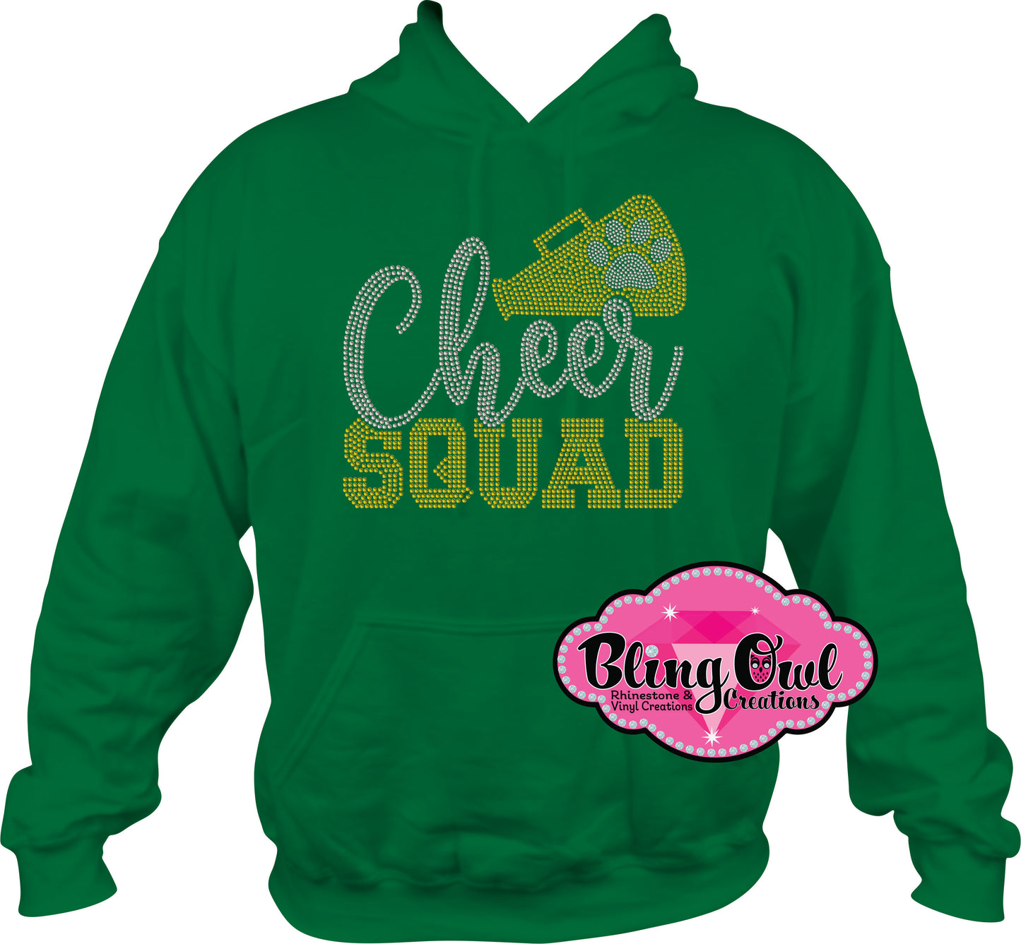 cheer_squad_with_megaphone_paw_print rhinestones sparkle bling transfer