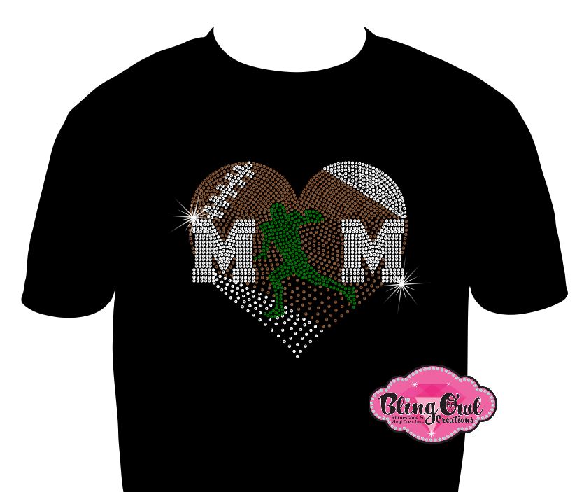faded_football_mom_heart design rhinestones sparkle bling