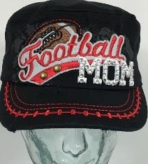 football_mom cadet_style hat black_cap rhinestones sparkle bling