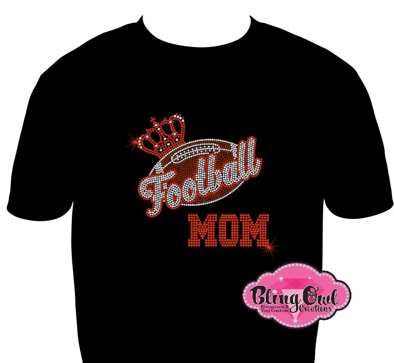 football_mom with crown personalized with number rhinestones sparkle bing