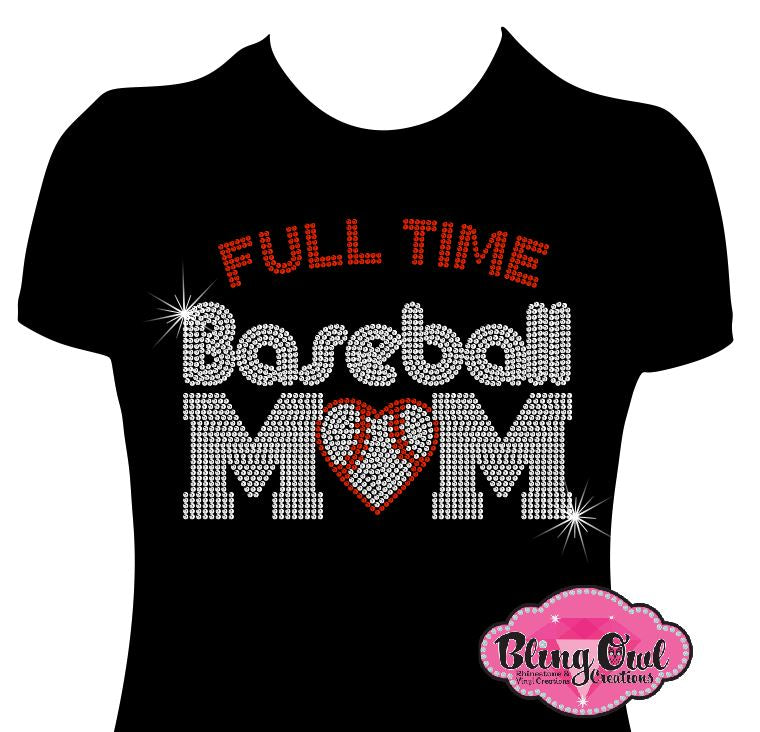 fulltime_baseball_mom_heart shirt rhinestones sparkle bling transfer
