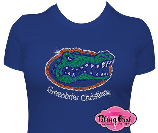 Greenbrier Christian Gator Face School Adult Logo (Rhinestone Design)