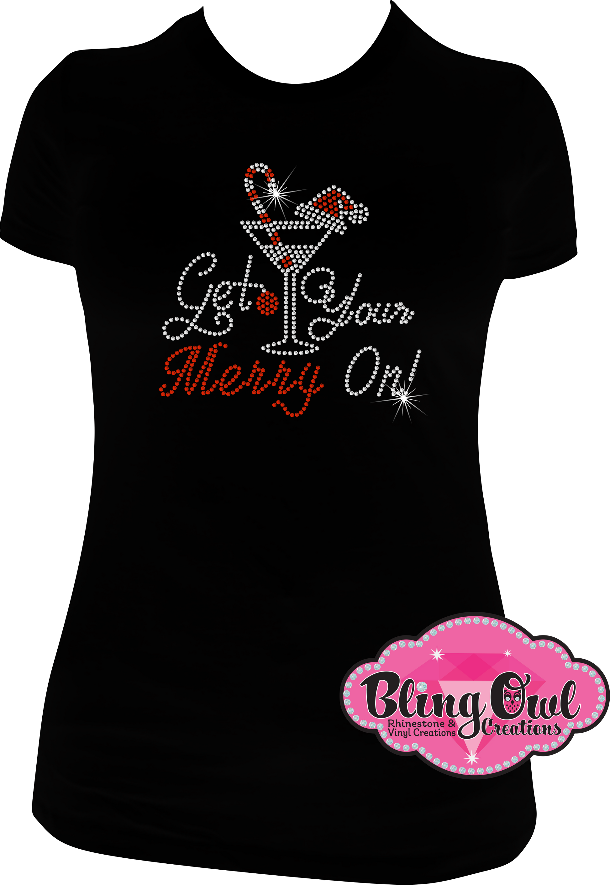 get_your_mery_on_martini_santa_hat_candy_cane rhinestones sparkle bling transfer