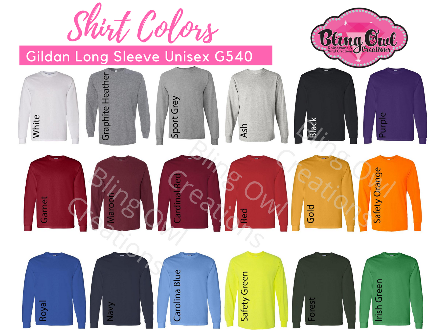 sweatshirt unisex color chart