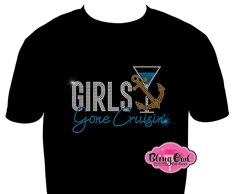 girls_gone_cruisin_anchor_wineglass design shirt cruise_shirt rhinestones sparkle bling
