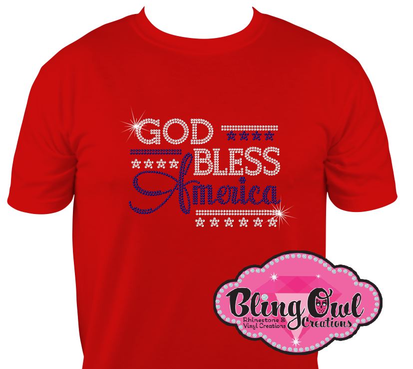 God_bless_america design glam_patriotic rhinestones sparkle bling transfer
