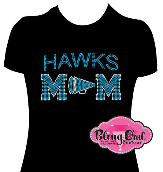 hickory hawks cheer_mom_megaphone school_spirit_wear rhinestones sparkle bling