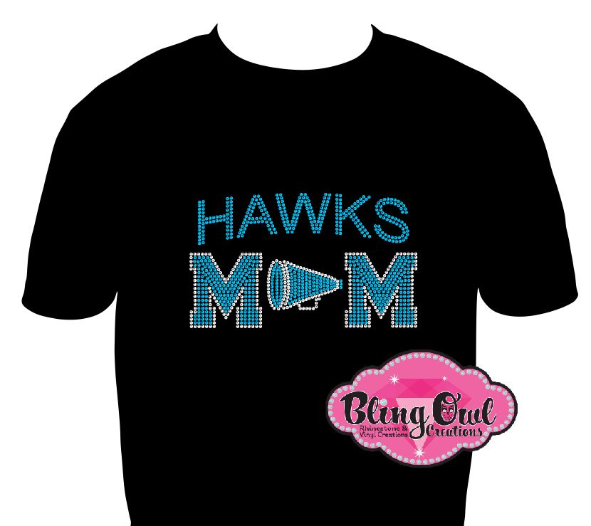 hickory hawks cheer_mom_megaphone school_spirit_wear rhinestones sparkle bling
