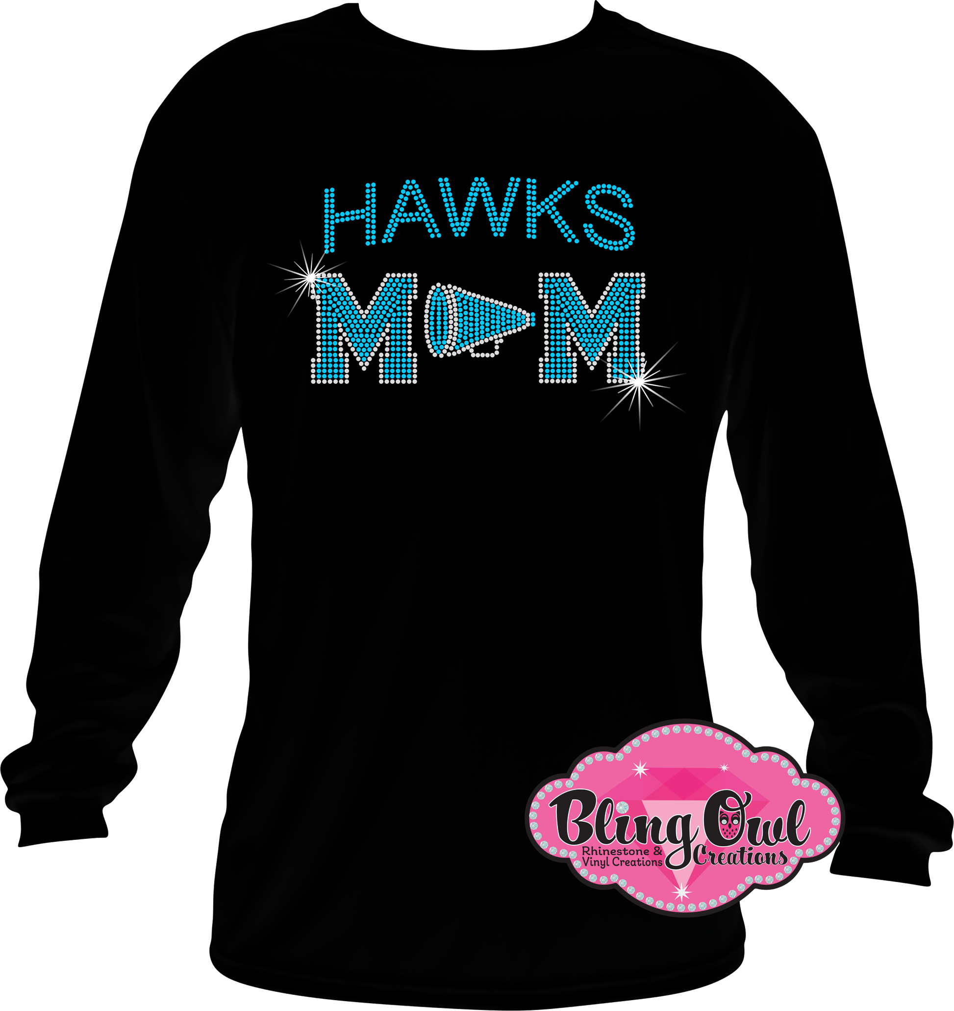 hickory hawks cheer_mom school_spirit_wear rhinestones sparkle bling transfer