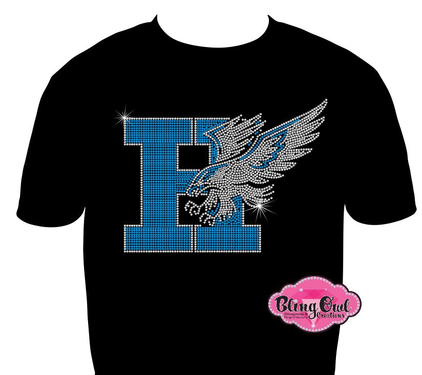school_spirit_wear hickory_hawks_fly design shirt represent_school_color school_mascot timeless_trendy shirts rhinestones sparkle bling