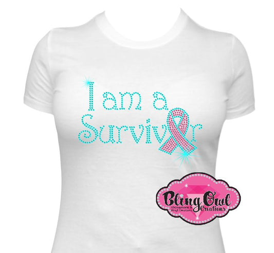 iam_survivor_ribbon design shirt rhinestones sparkle bling