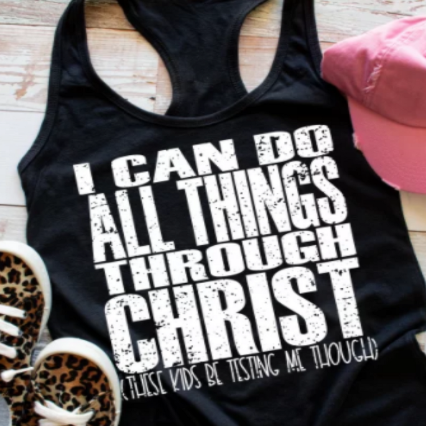 i_can_do_all_things_through_Christ specialty tee kids_testing sleeveless racerback top
