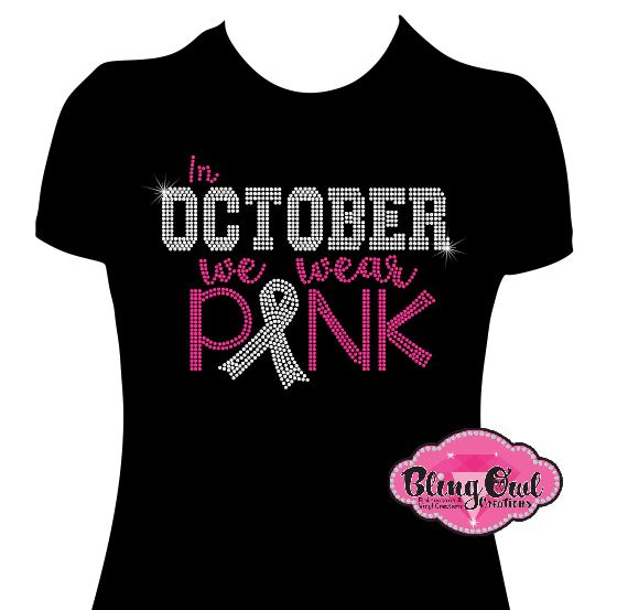 october_wear_pink design special_cause rhinestones sparkle bling transfer
