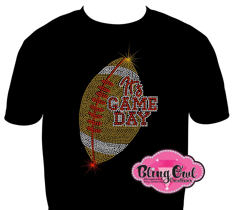 game_day_football design shirt glam_vibes_outfit game_on glam_on saturday_night_lights_outfit rhinestones sparkle bling