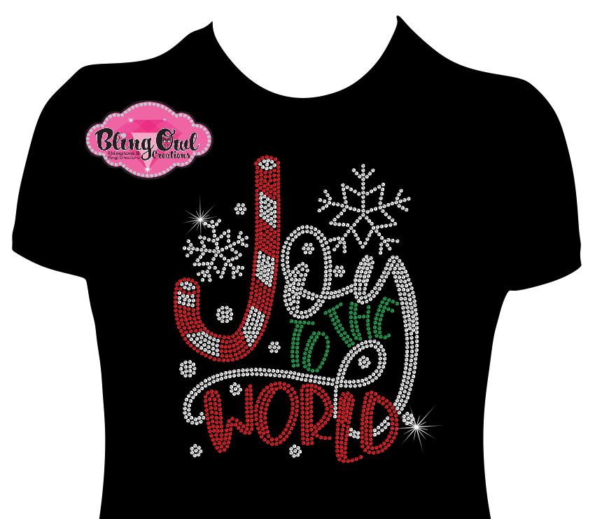 joy_to_the_world design shirt christmas tshirt holiday wear rhinestones sparkle bling