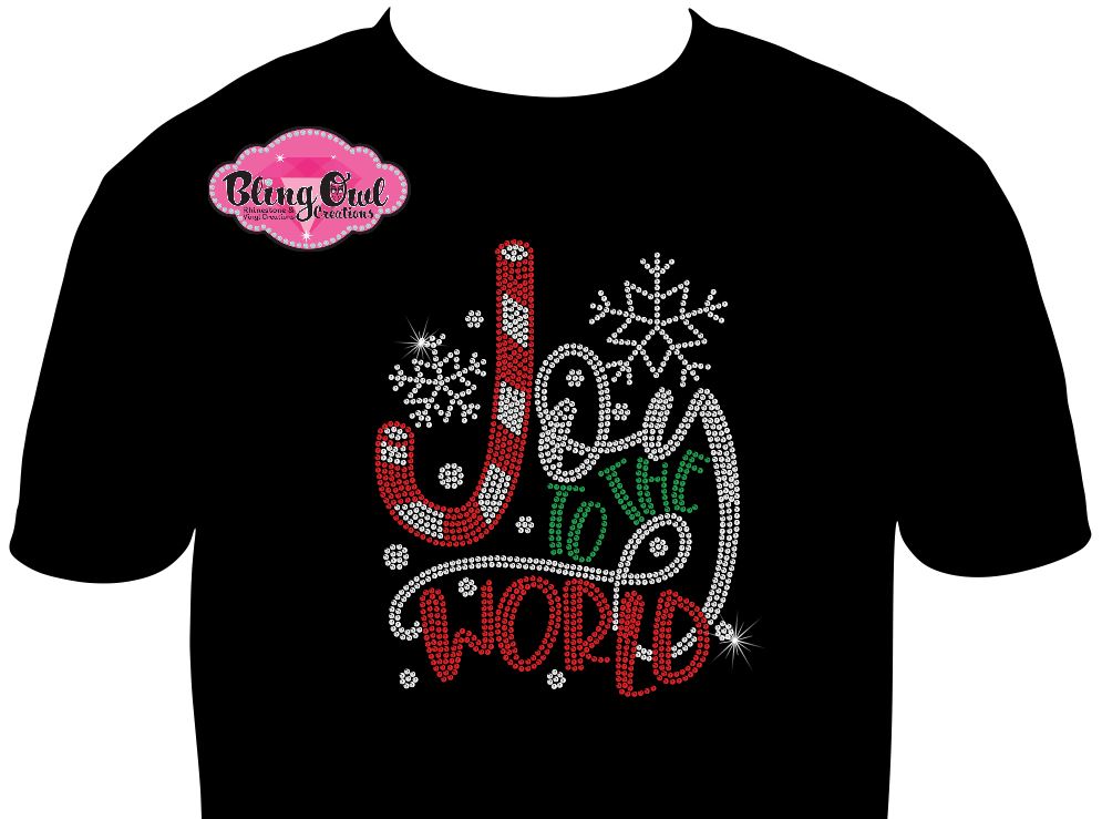 joy_to_the_world design shirt christmas tshirt holiday wear rhinestones sparkle bling