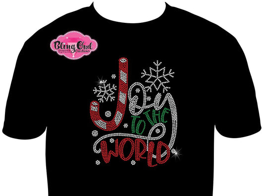 joy_to_the_world design shirt christmas tshirt holiday wear rhinestones sparkle bling