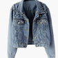 bridal_denim_jacket perfect_wedding_gift_outfit versatile_fashion chic_bride pearls_on_denim rhinestones sparkle bling