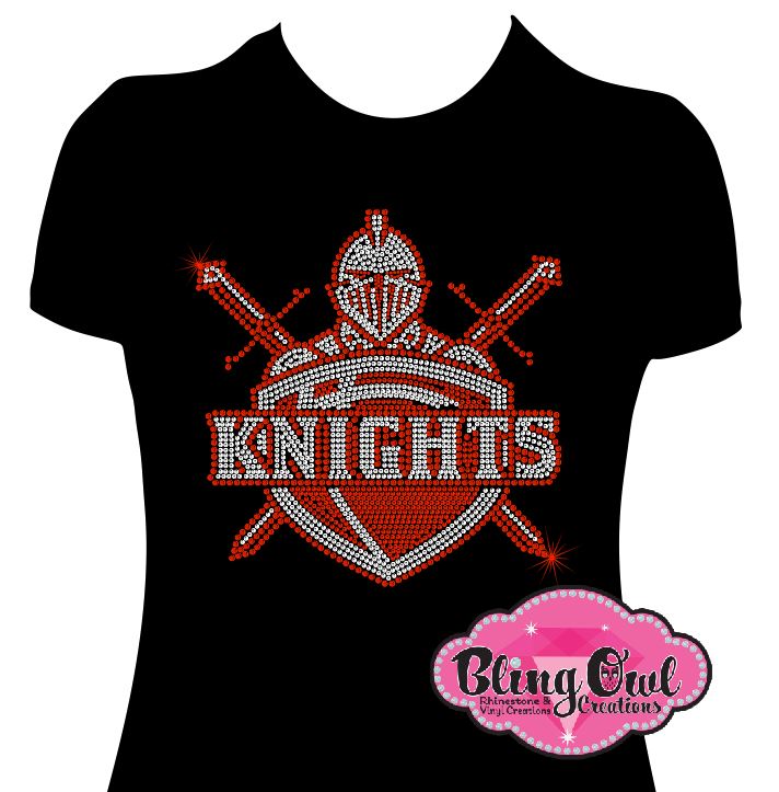 knights_shield design shirt currituck_knights_school_spirit_wear rhinestones sparkle bling