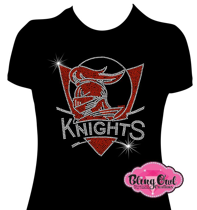 knights_shield design shirt currituck_knights_school_spirit_wear rhinestones sparkle bling