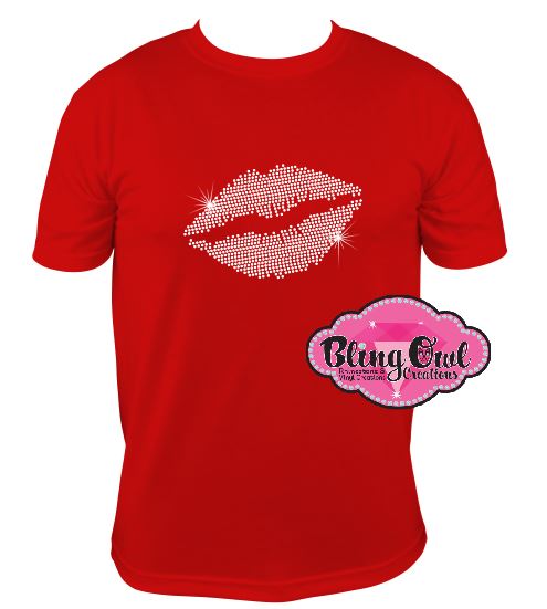 unisex shirt with lips design rhinestones sparkle bling