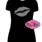 fitted black shirt with lips design rhinestones sparkle bling