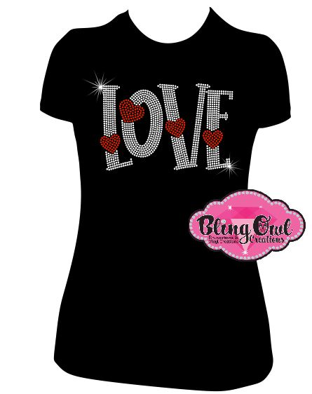 love_hearts fitted womens shirt rhinestones sparkle bling