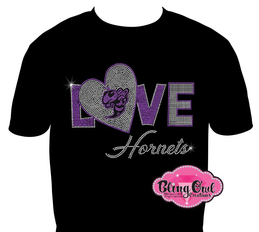 love_hornets design school_spirit_wear school_spirit_logo school_spirit_colors school_spirit_mascotrhinestones sparkle bling