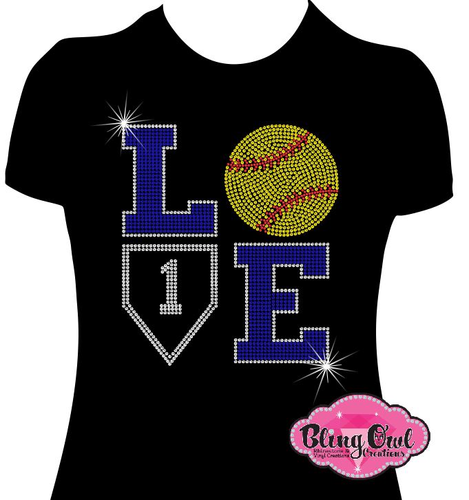 love softball design shirt customized tshirt rhinestones sparkle bling