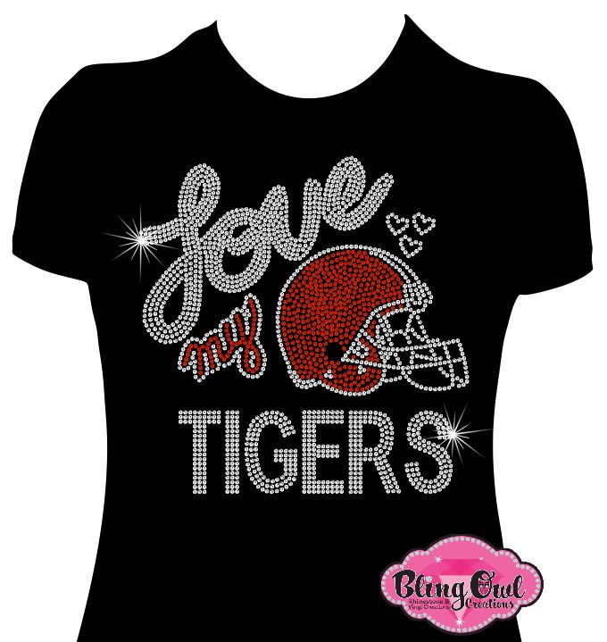 love_my_team_football design shirt school_mascot_name rhinestones sparkle bling
